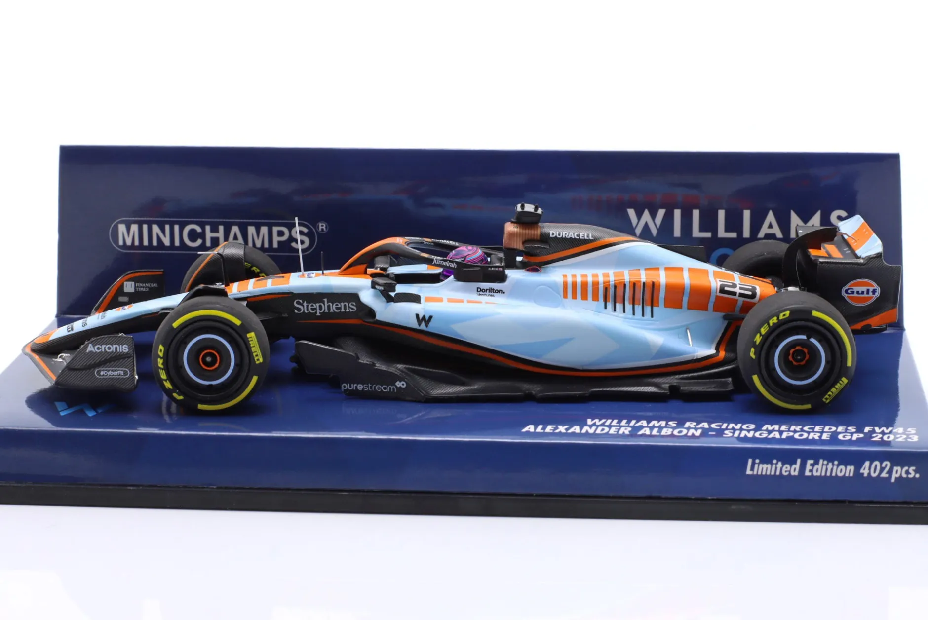 A. Albon Williams FW45 Gulf Design #23 Singapur GP Formel 1 2023 1:43 Minichamps