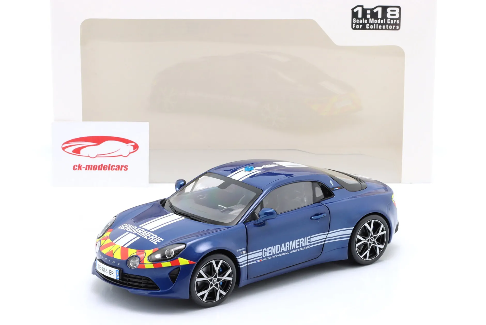 Alpine A110 Gendarmerie Baujahr 2023 blau 1:18 Solido