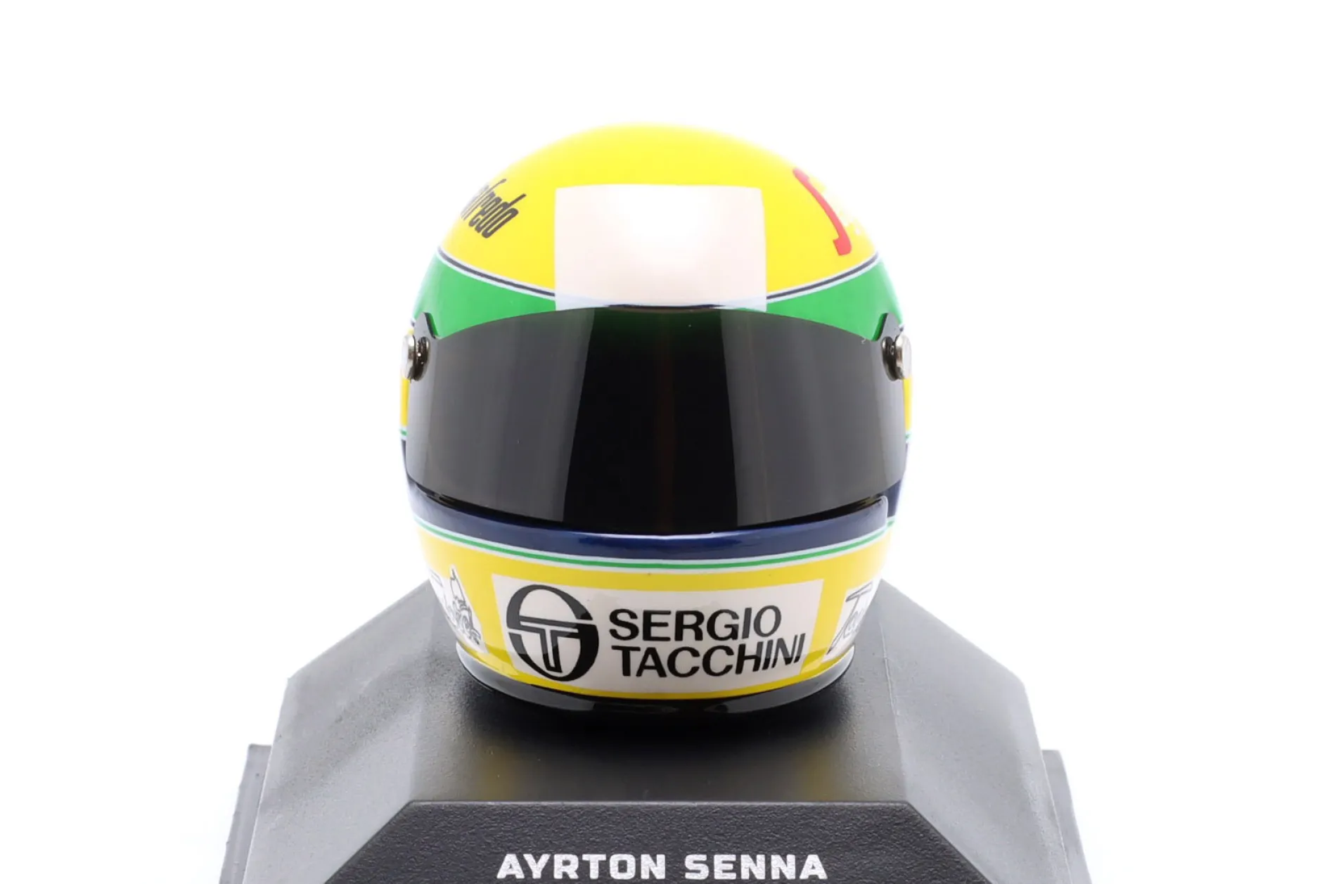 Ayrton Senna Toleman Motorsport #19 Brasilien GP Formel 1 1984 Helm 1:8 Minichamps