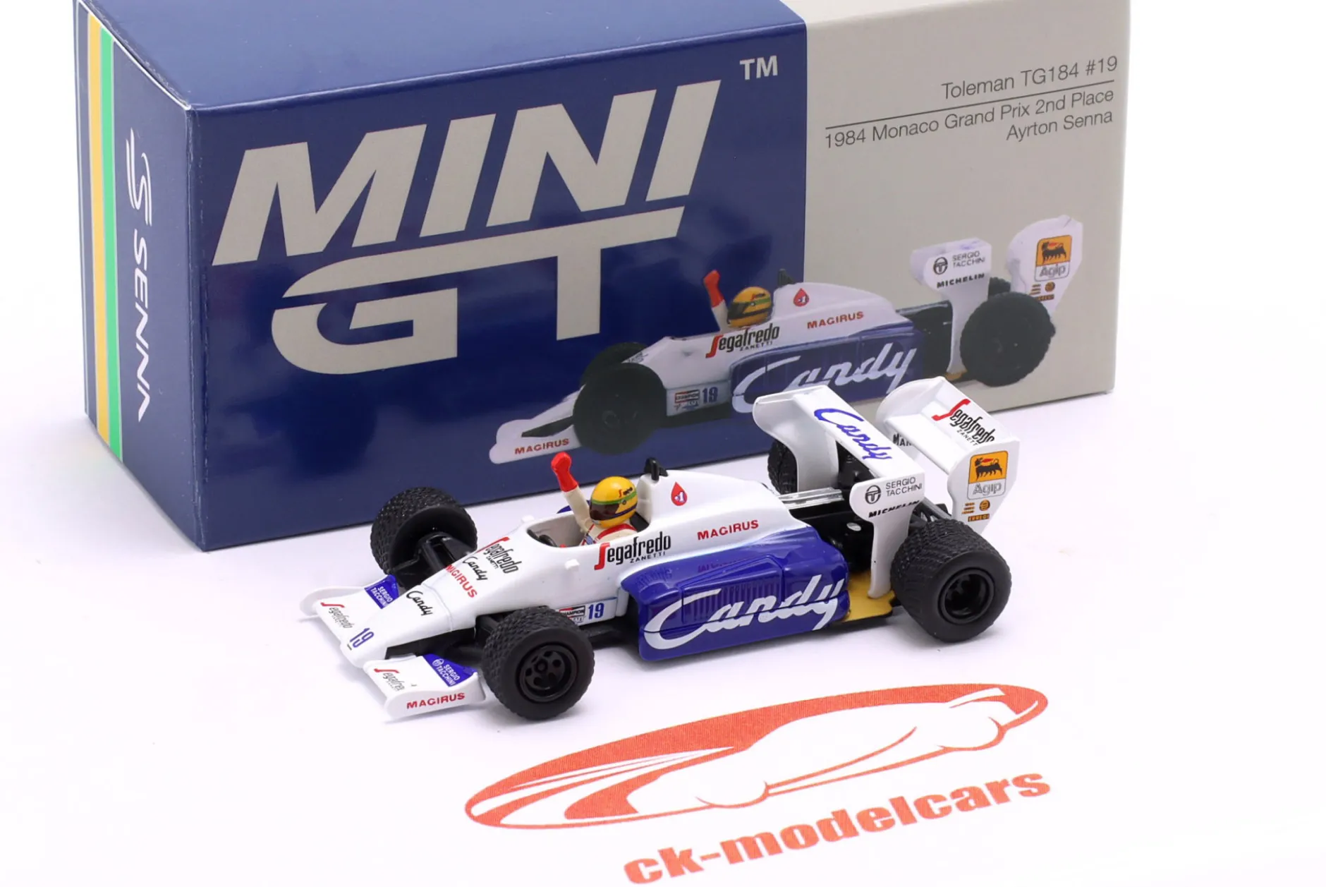 Ayrton Senna Toleman TG184 #19 2nd Monaco GP Formel 1 1984 1:64 TrueScale