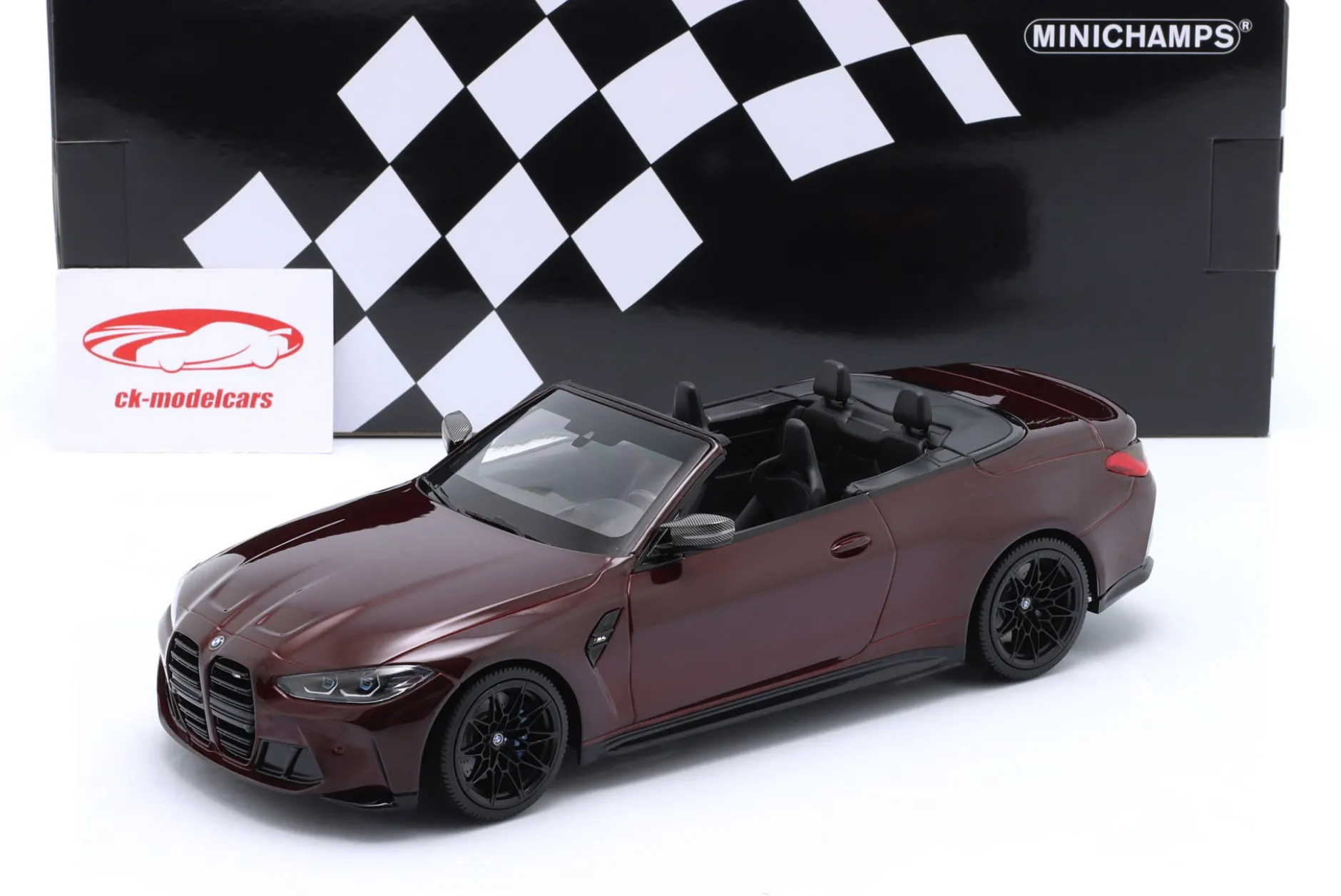 BMW M4 Cabriolet (G83) Baujahr 2021 dunkelrot metallic 1:18 Minichamps
