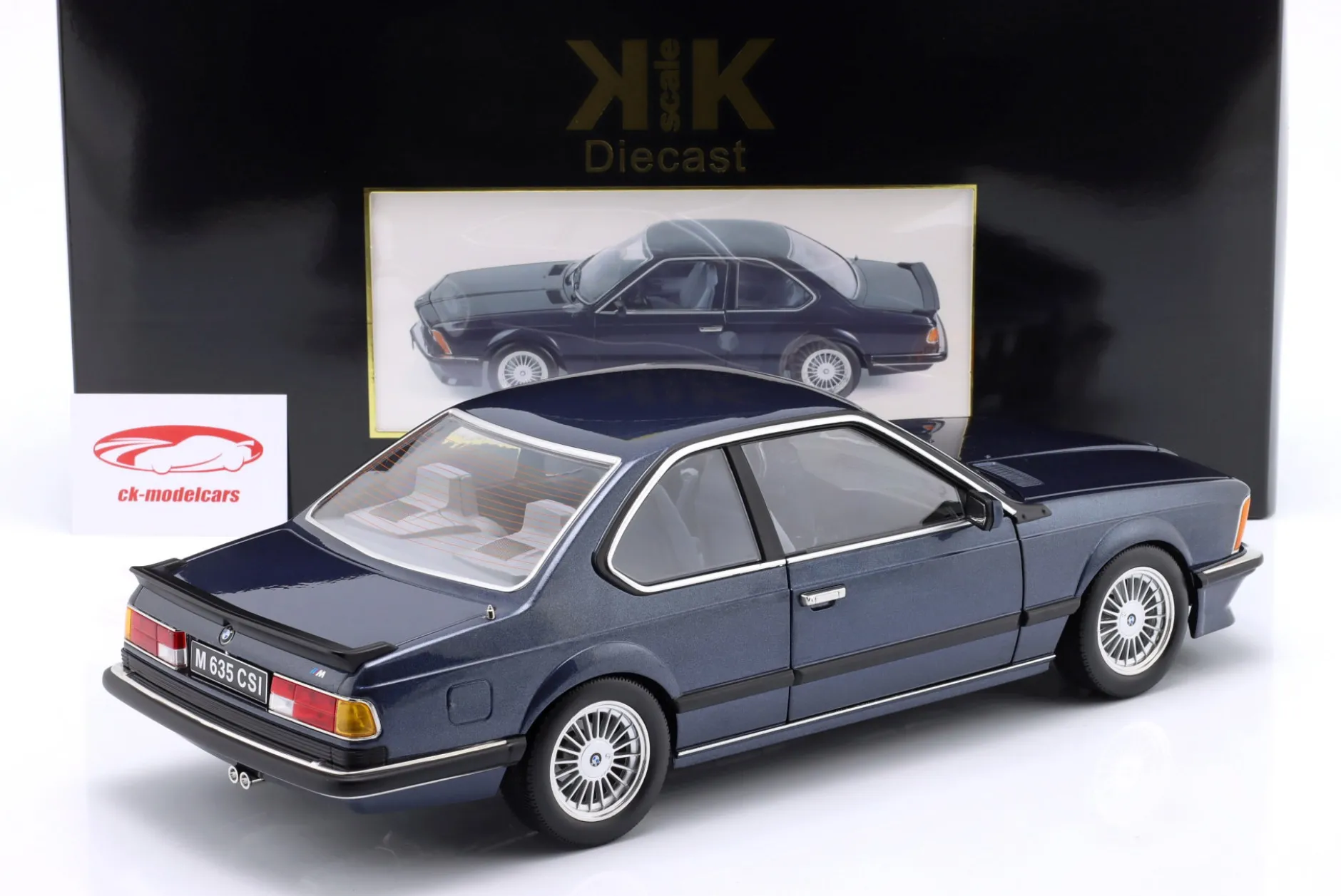 BMW M635 CSI mit Alpina-Felgen Baujahr 1987 dunkelblau metallic 1:12 KK-Scale