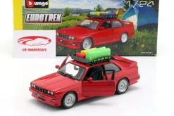 BMW M3 E30 mit Dachgepäckkorb Baujahr 1988 rot 1:24 Bburago