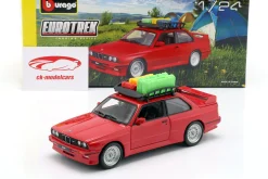BMW M3 E30 mit Dachgepäckkorb Baujahr 1988 rot 1:24 Bburago