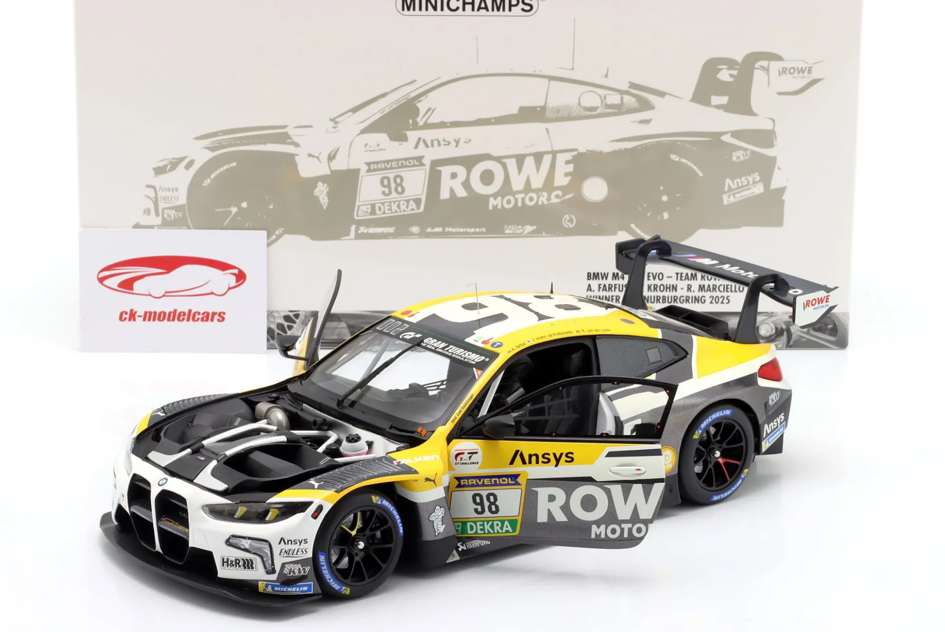 BMW M4 GT3 Evo #98 Sieger 24h Nürburgring 2025 Rowe Racing 1:18 Minichamps