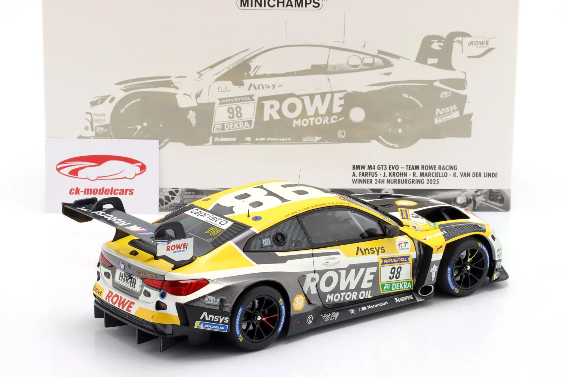 BMW M4 GT3 Evo #98 Sieger 24h Nürburgring 2025 Rowe Racing 1:18 Minichamps