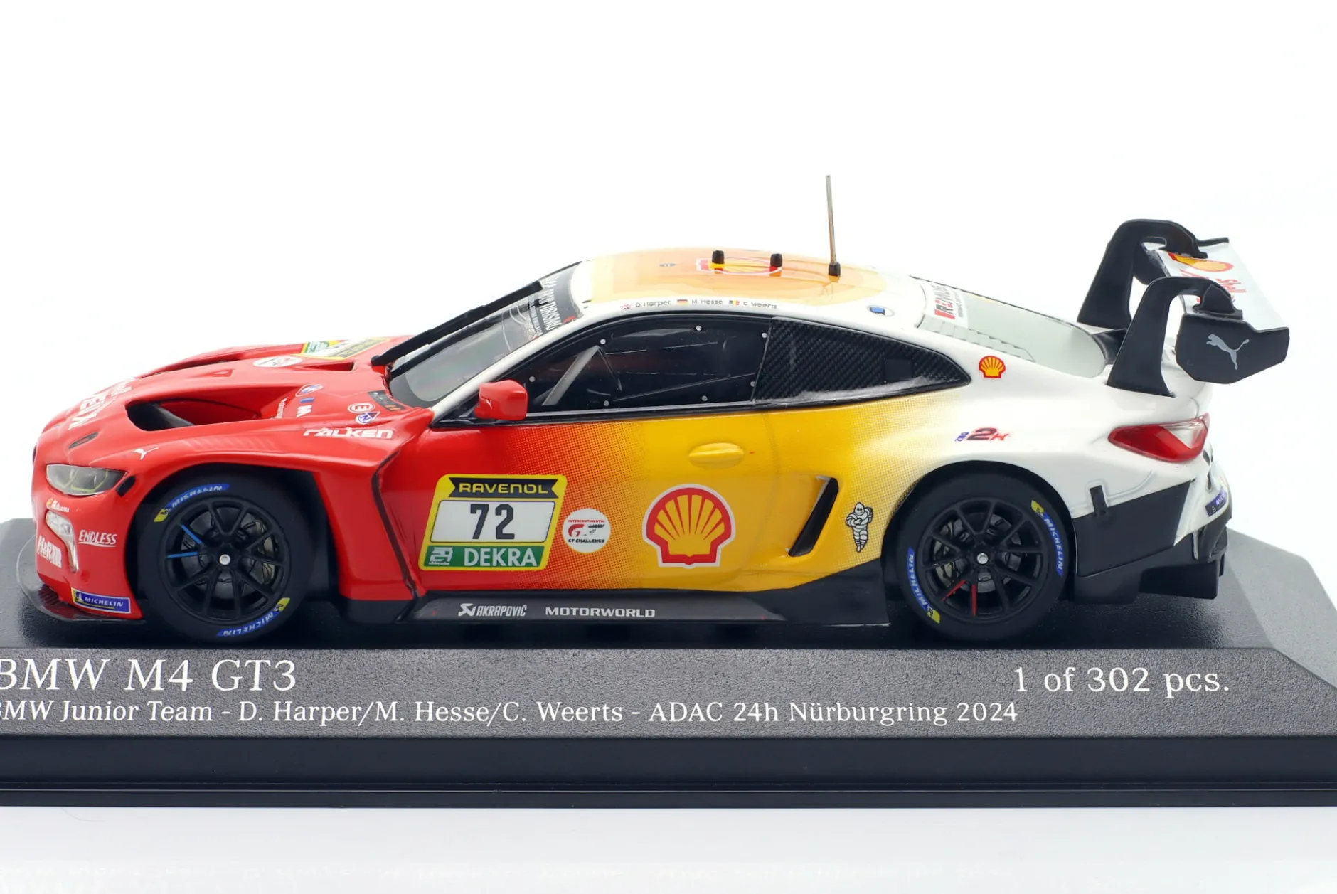 BMW M4 GT3 #72 3rd 24h Nürburgring 2024 Harper, Hesse, Weerts 1:43 Minichamps