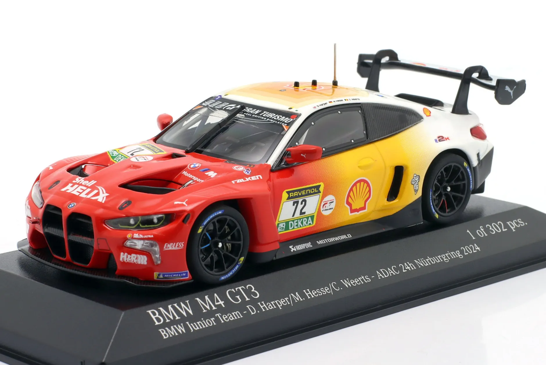 BMW M4 GT3 #72 3rd 24h Nürburgring 2024 Harper, Hesse, Weerts 1:43 Minichamps