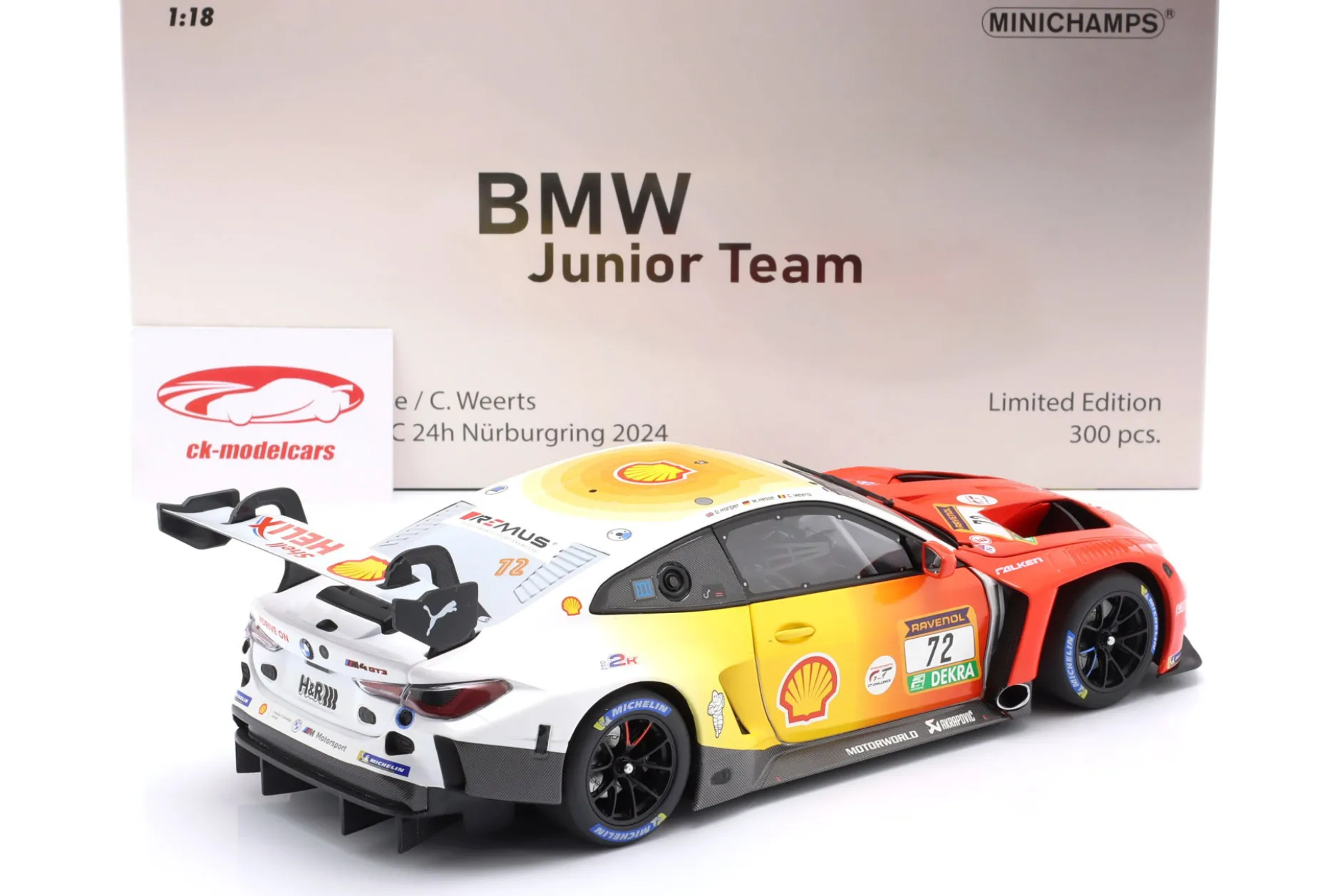 BMW M4 GT3 #72 3rd 24h Nürburgring 2024 Harper, Hesse, Weerts 1:18 Minichamps