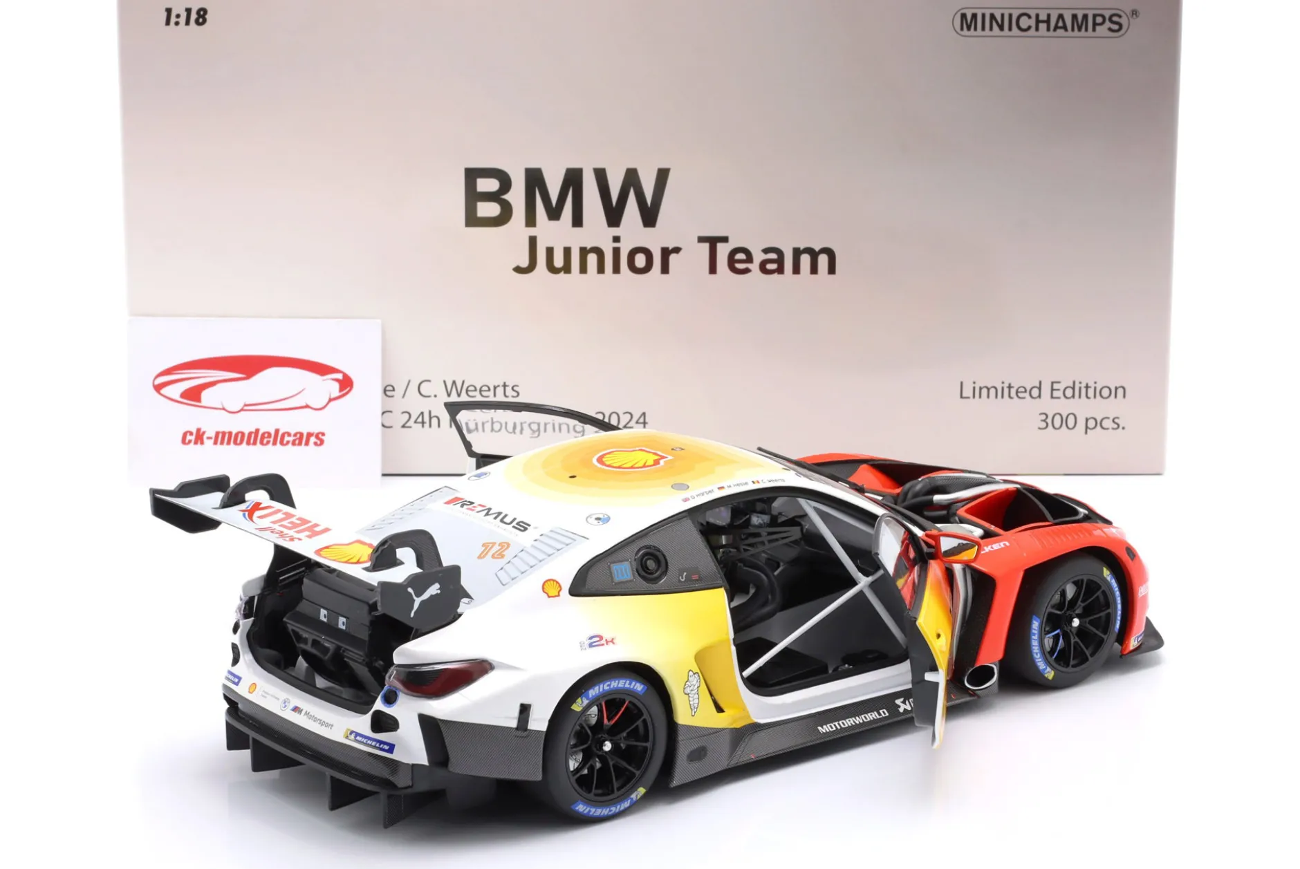 BMW M4 GT3 #72 3rd 24h Nürburgring 2024 Harper, Hesse, Weerts 1:18 Minichamps