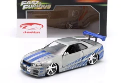 Brian's Nissan GT-R (R34) Film Fast and Furious 2 (2003) silber / blau 1:24 Jada Toys