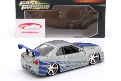 Brian's Nissan GT-R (R34) Film Fast and Furious 2 (2003) silber / blau 1:24 Jada Toys