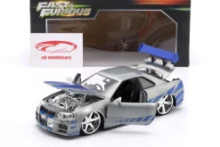 Brian's Nissan GT-R (R34) Film Fast and Furious 2 (2003) silber / blau 1:24 Jada Toys