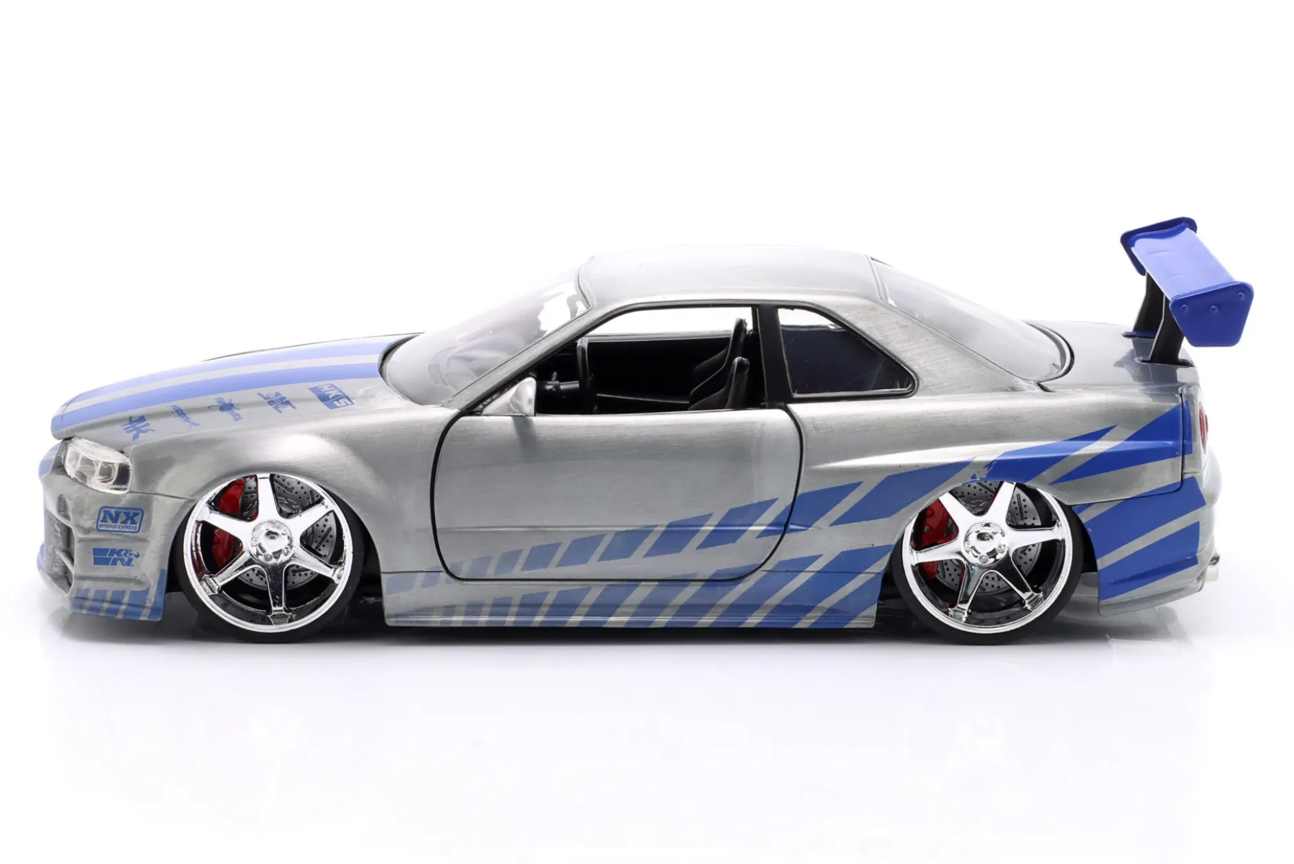 Brian's Nissan GT-R (R34) Film Fast and Furious 2 (2003) silber / blau 1:24 Jada Toys