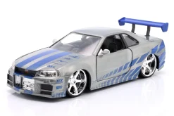 Brian's Nissan GT-R (R34) Film Fast and Furious 2 (2003) silber / blau 1:24 Jada Toys