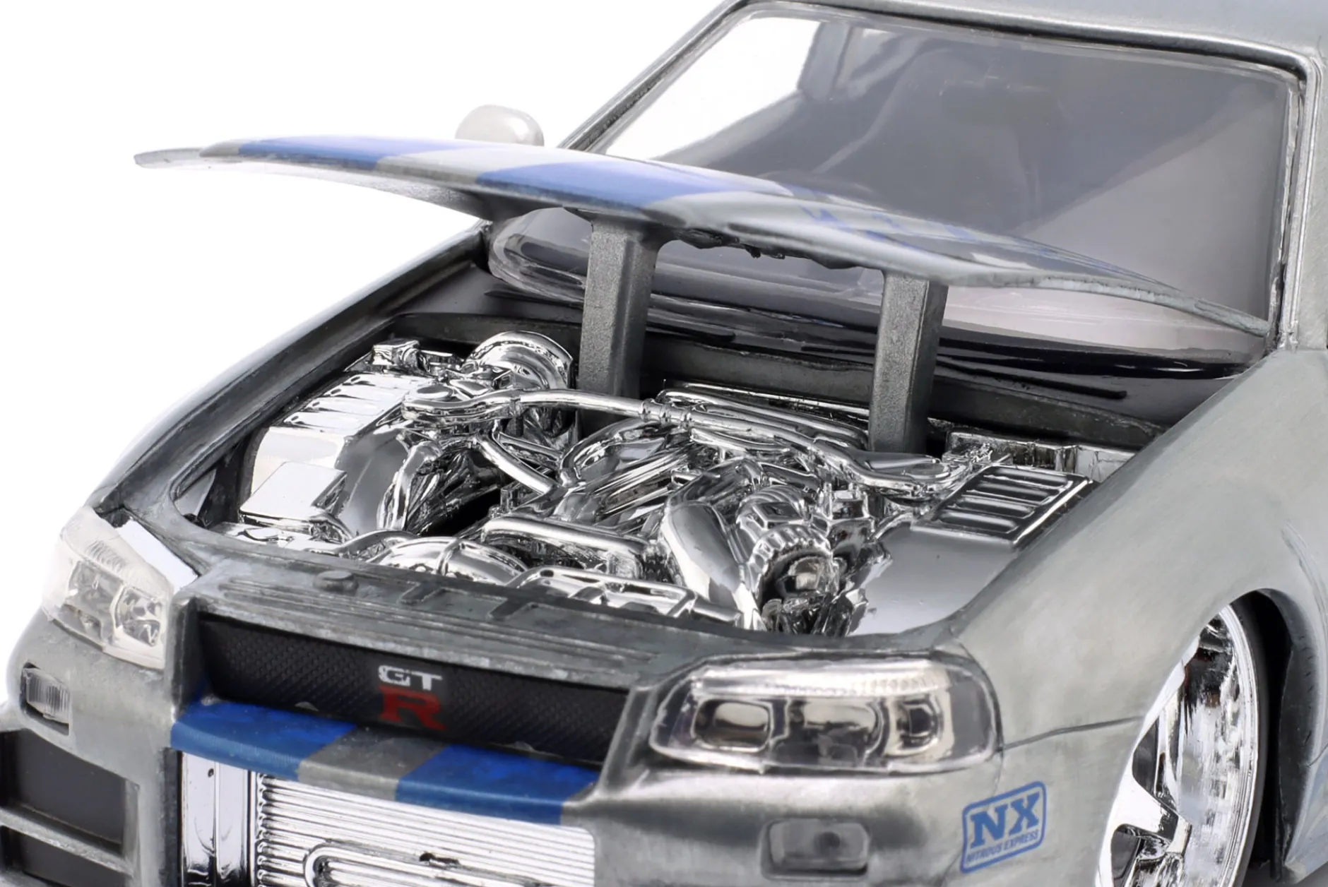 Brian's Nissan GT-R (R34) Film Fast and Furious 2 (2003) silber / blau 1:24 Jada Toys