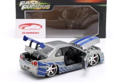Brian's Nissan GT-R (R34) Film Fast and Furious 2 (2003) silber / blau 1:24 Jada Toys
