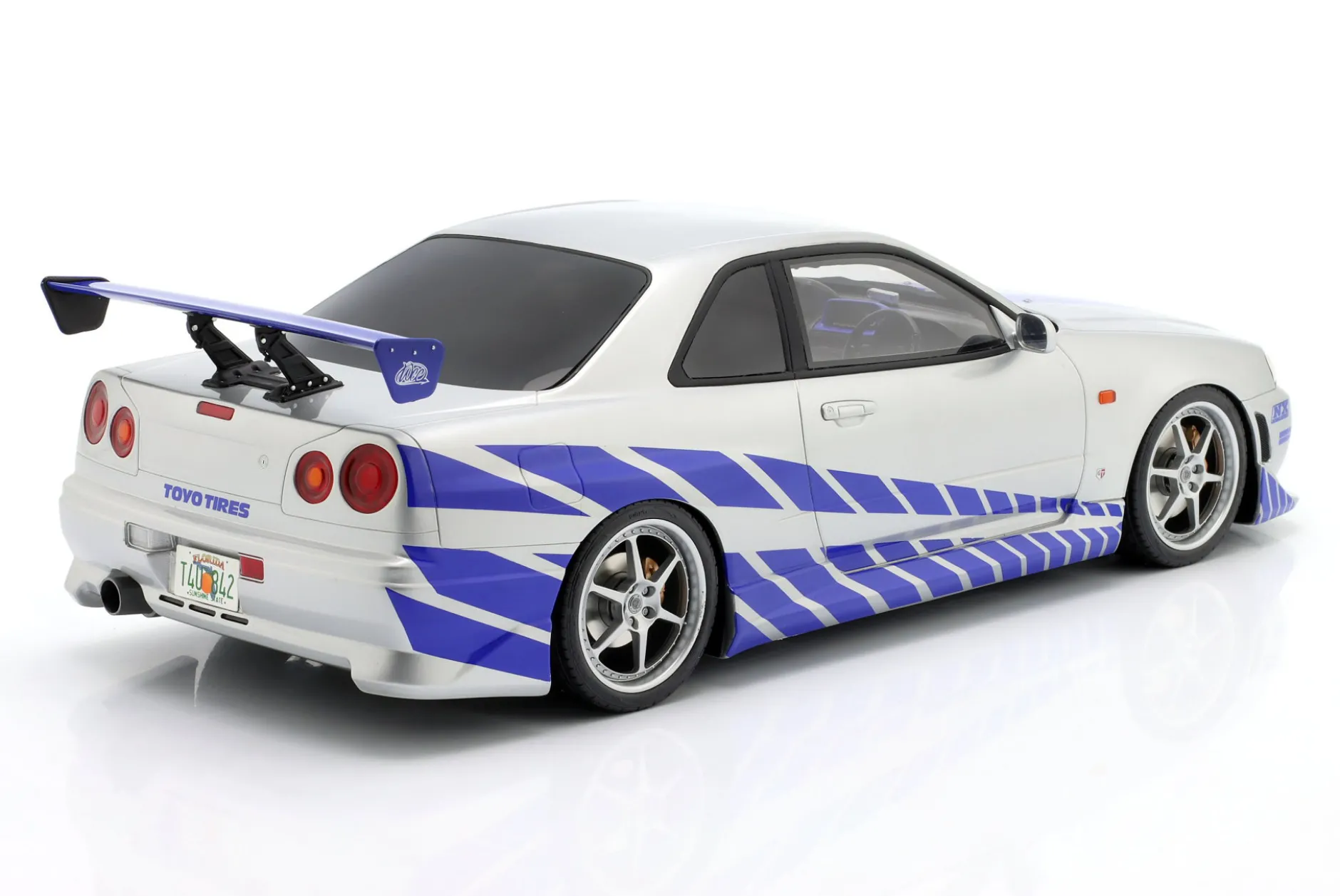 Brian's Nissan Skyline GT-R (R34) Film 2 Fast 2 Furious (2003) silber / blau 1:12 Kyosho
