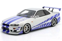 Brian's Nissan Skyline GT-R (R34) Film 2 Fast 2 Furious (2003) silber / blau 1:12 Kyosho