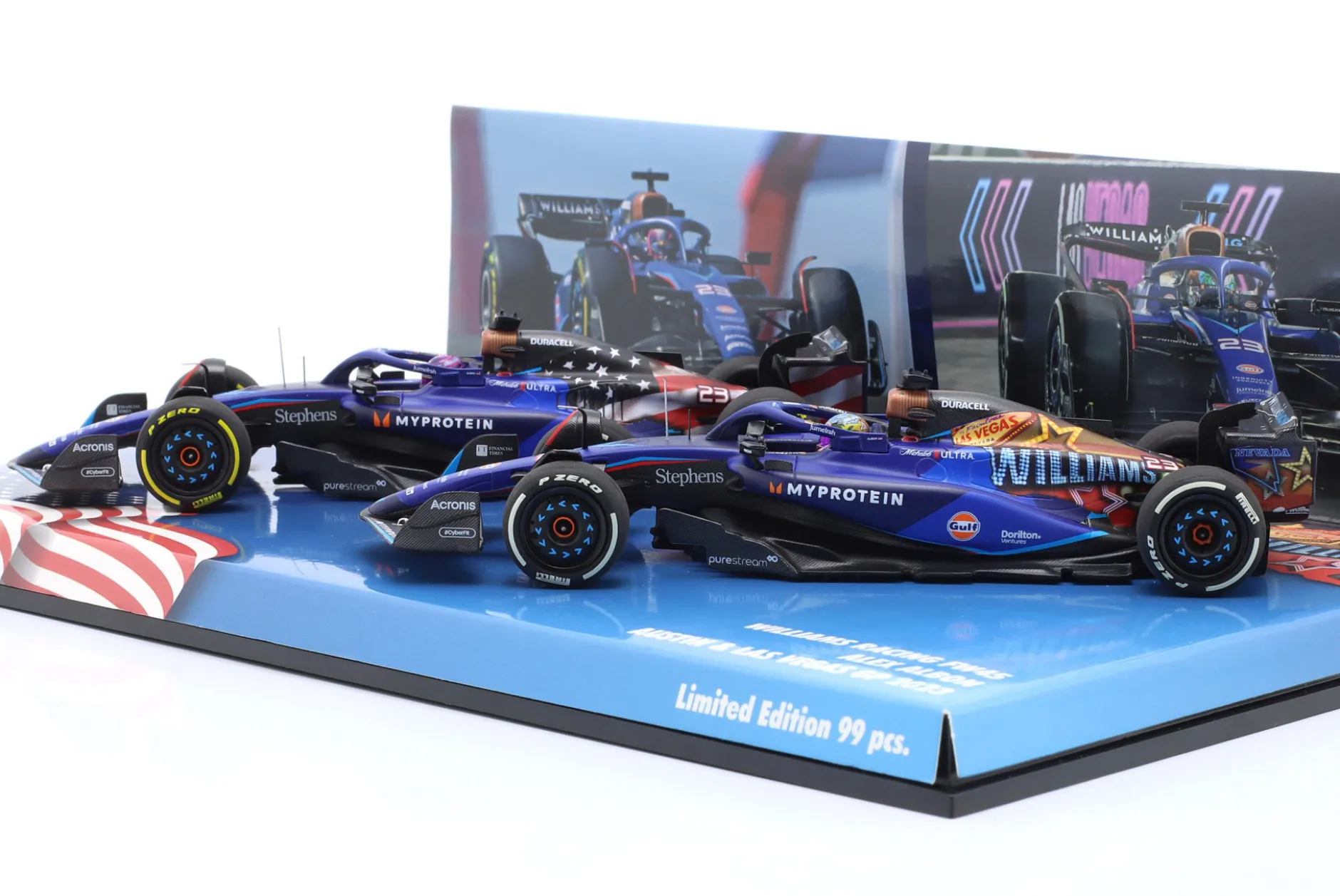 2-Car Set Alex Albon #23 Las Vegas & Austin GP Formel 1 2023 1:43 Minichamps