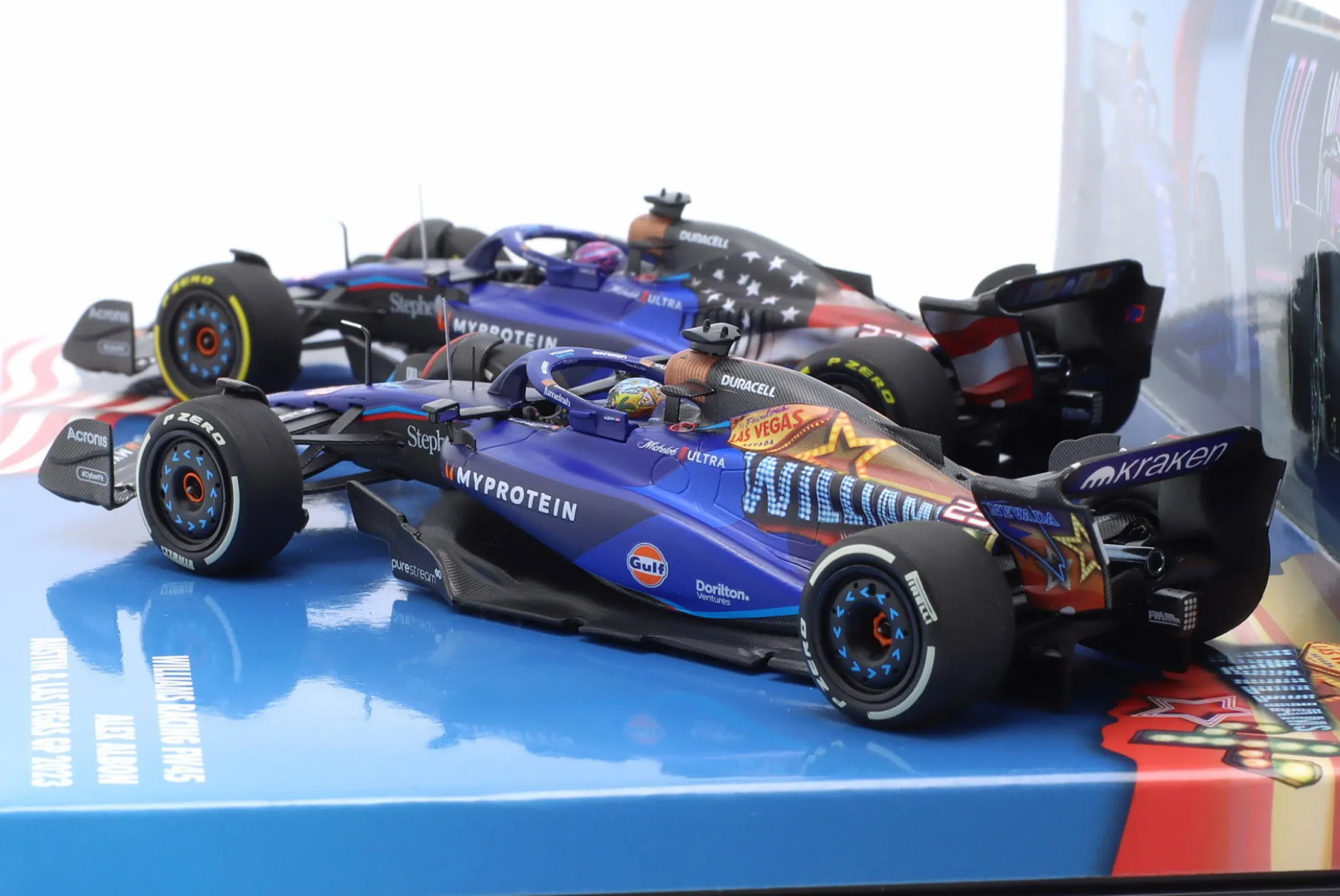 2-Car Set Alex Albon #23 Las Vegas & Austin GP Formel 1 2023 1:43 Minichamps