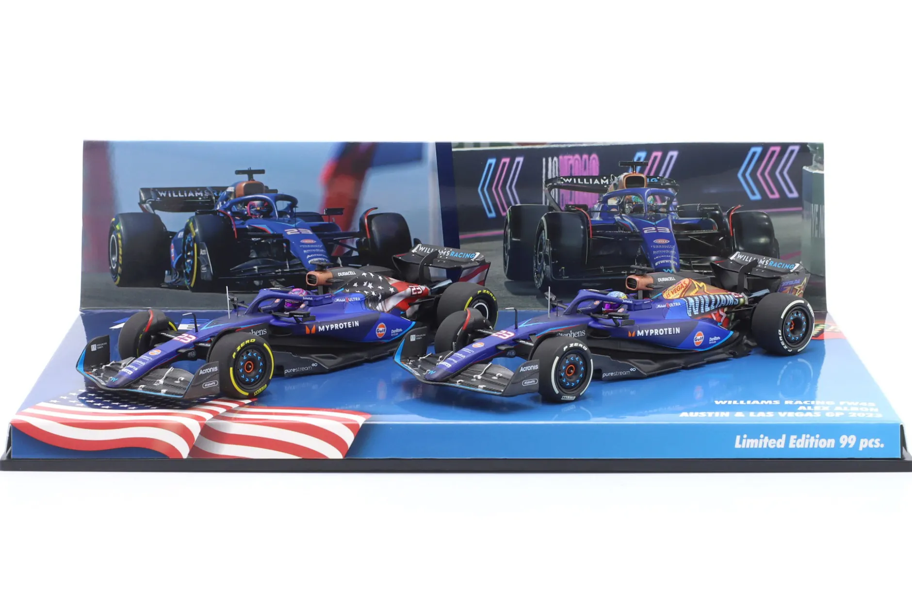 2-Car Set Alex Albon #23 Las Vegas & Austin GP Formel 1 2023 1:43 Minichamps