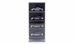 4-Car Set BMW / Porsche mit Vitrine Spielwarenmesse Nürnberg 2018 1:87 Minichamps