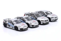 4-Car Set BMW / Porsche mit Vitrine Spielwarenmesse Nürnberg 2018 1:87 Minichamps