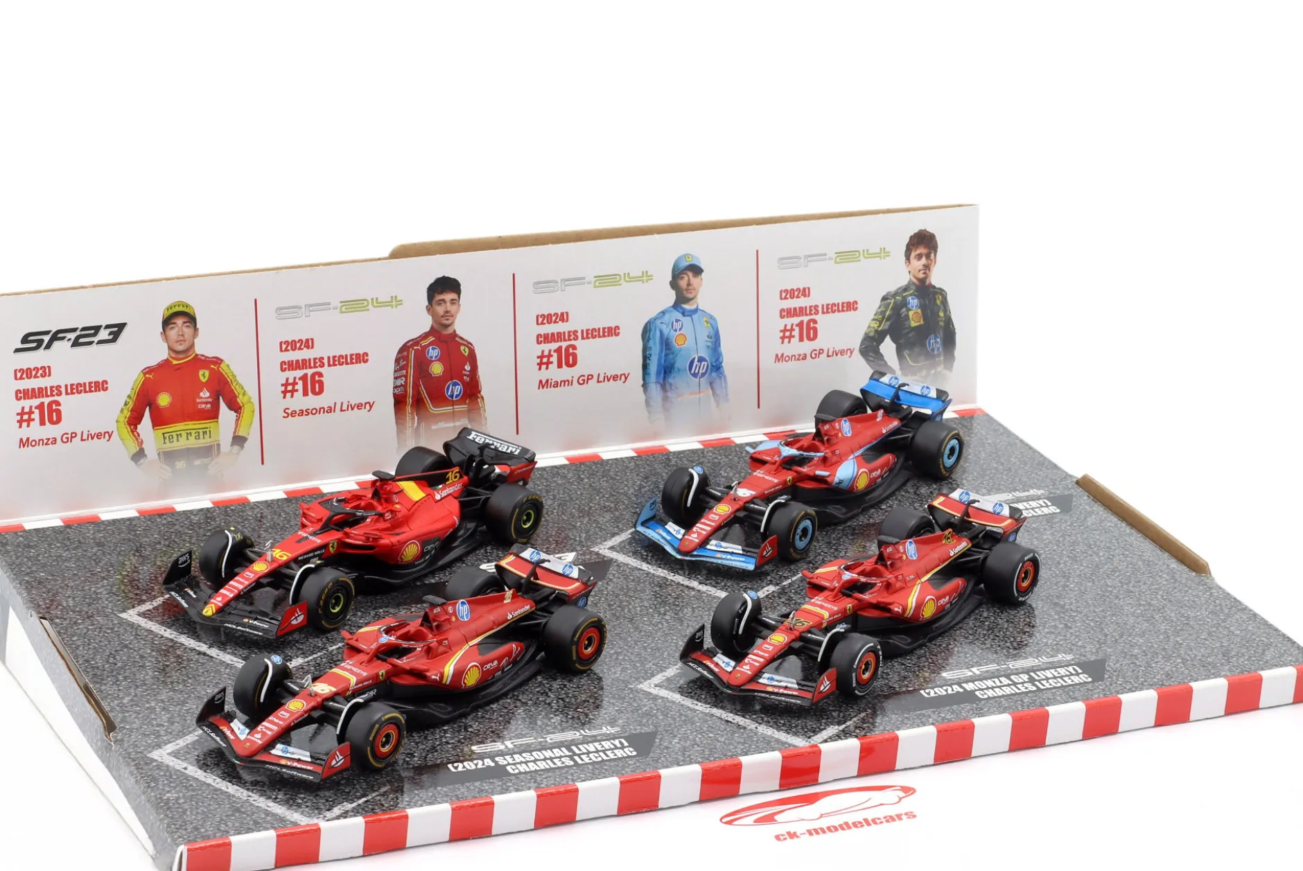 4-Car Set Ferrari Charles Leclerc Formel 1 2023-2024 1:43 Bburago