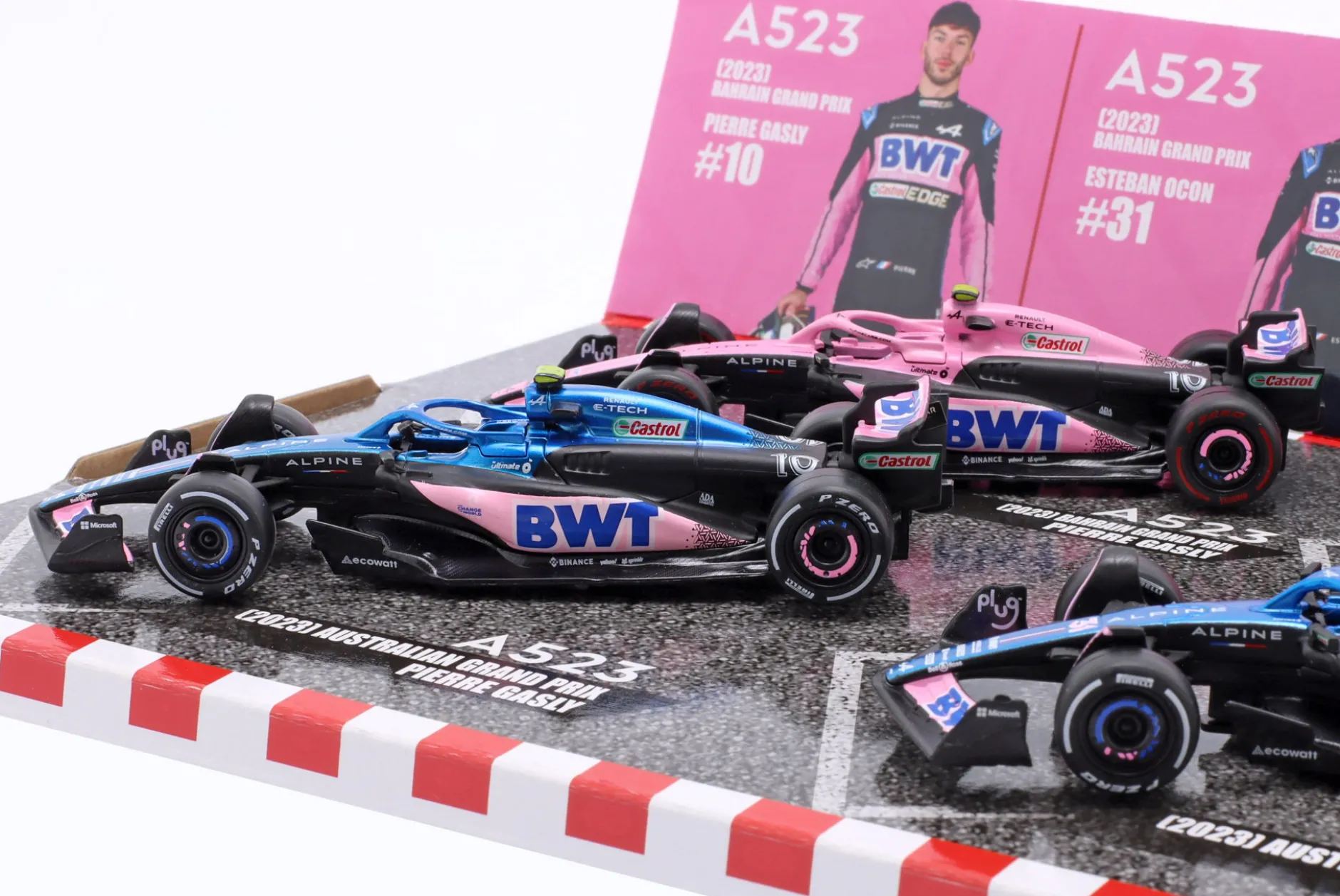 4-Car Set Gasly #10 & Ocon #31 Alpine A523 Formel 1 2023 1:43 Bburago