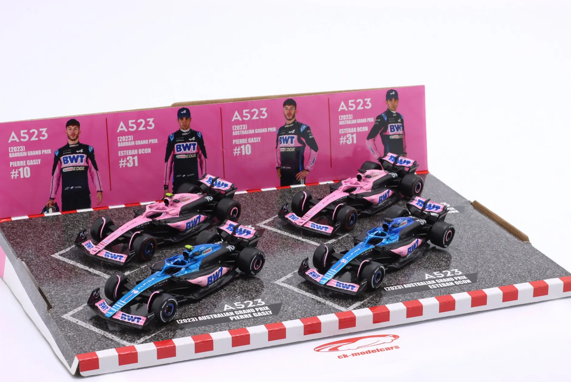 4-Car Set Gasly #10 & Ocon #31 Alpine A523 Formel 1 2023 1:43 Bburago
