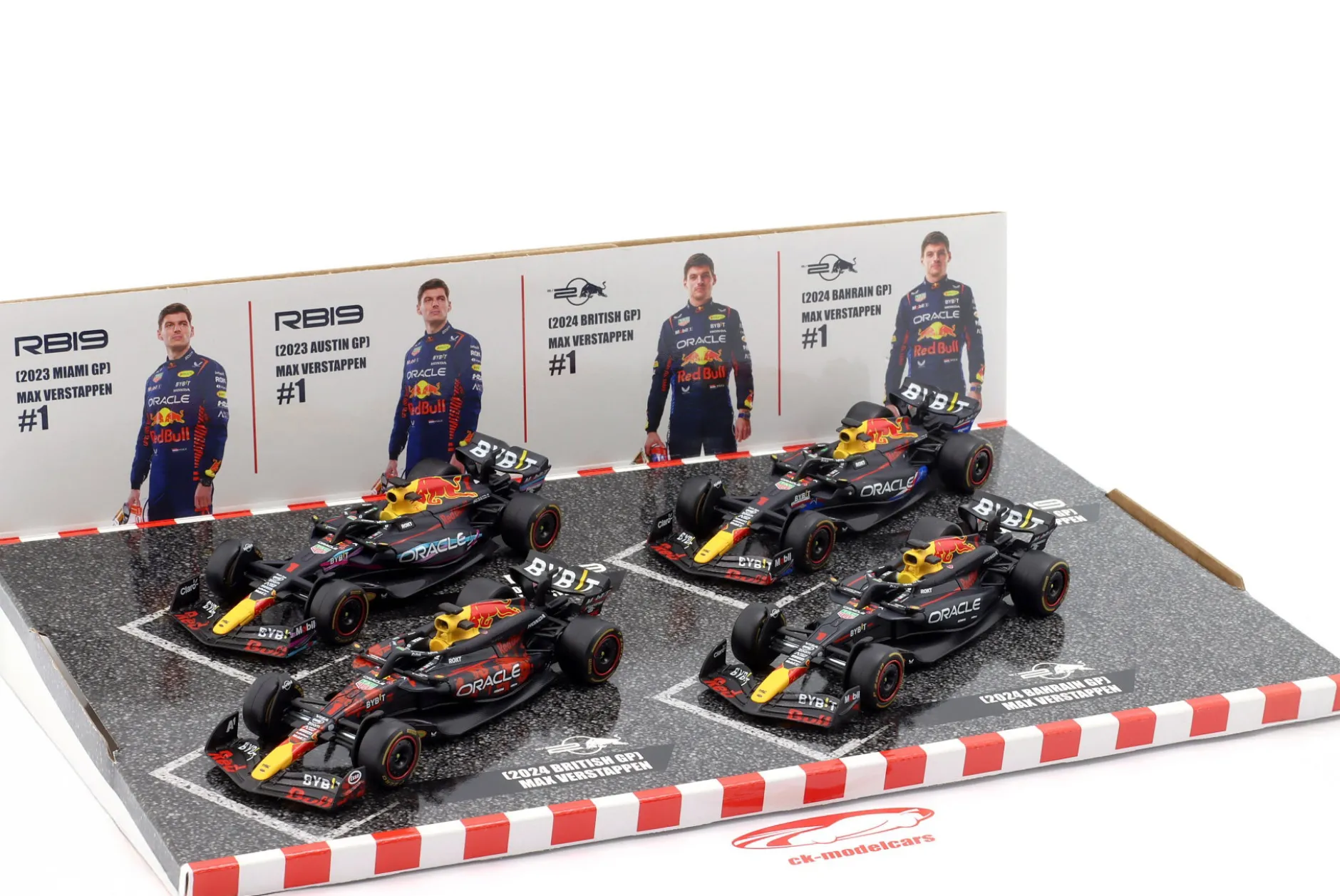 4-Car Set M. Verstappen Red Bull Racing Formel 1 Weltmeister 2023-2024 1:43 Bburago