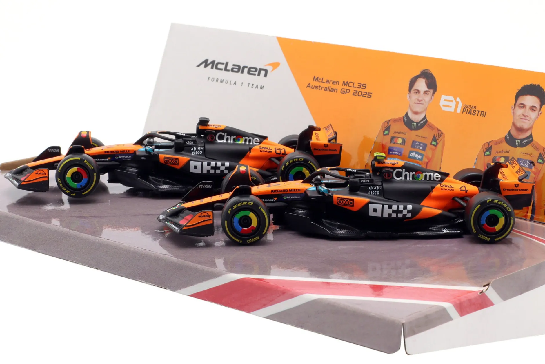 2-Car Set Norris #4 & Piastri #81 McLaren MCL39 Formel 1 Weltmeister 2025 1:43 Bburago