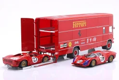 3-Car Set: OM Fiat 150 Rolfo Renntransporter mit 2x Ferrari 330 P3 1:18 WERK83