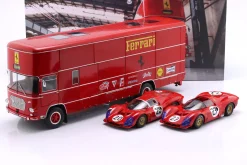 3-Car Set: OM Fiat 150 Rolfo Renntransporter mit 2x Ferrari 330 P3 1:18 WERK83