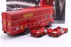 3-Car Set: OM Fiat 150 Rolfo Renntransporter mit 2x Ferrari 330 P3 1:18 WERK83