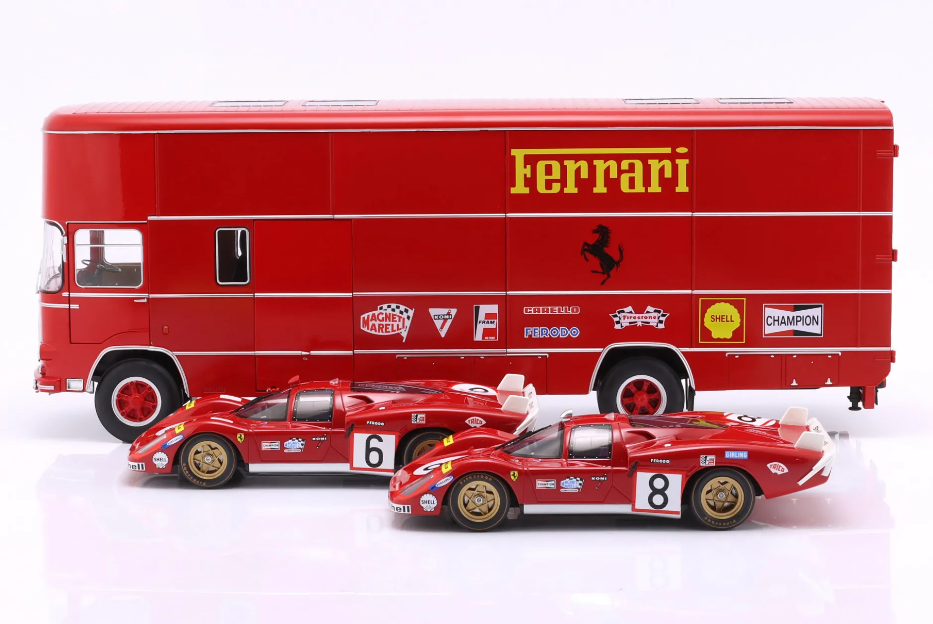 3-Car Set: OM Fiat 150 Rolfo Renntransporter mit 2x Ferrari 512S 1:18 WERK83