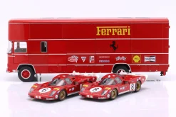 3-Car Set: OM Fiat 150 Rolfo Renntransporter mit 2x Ferrari 512S 1:18 WERK83