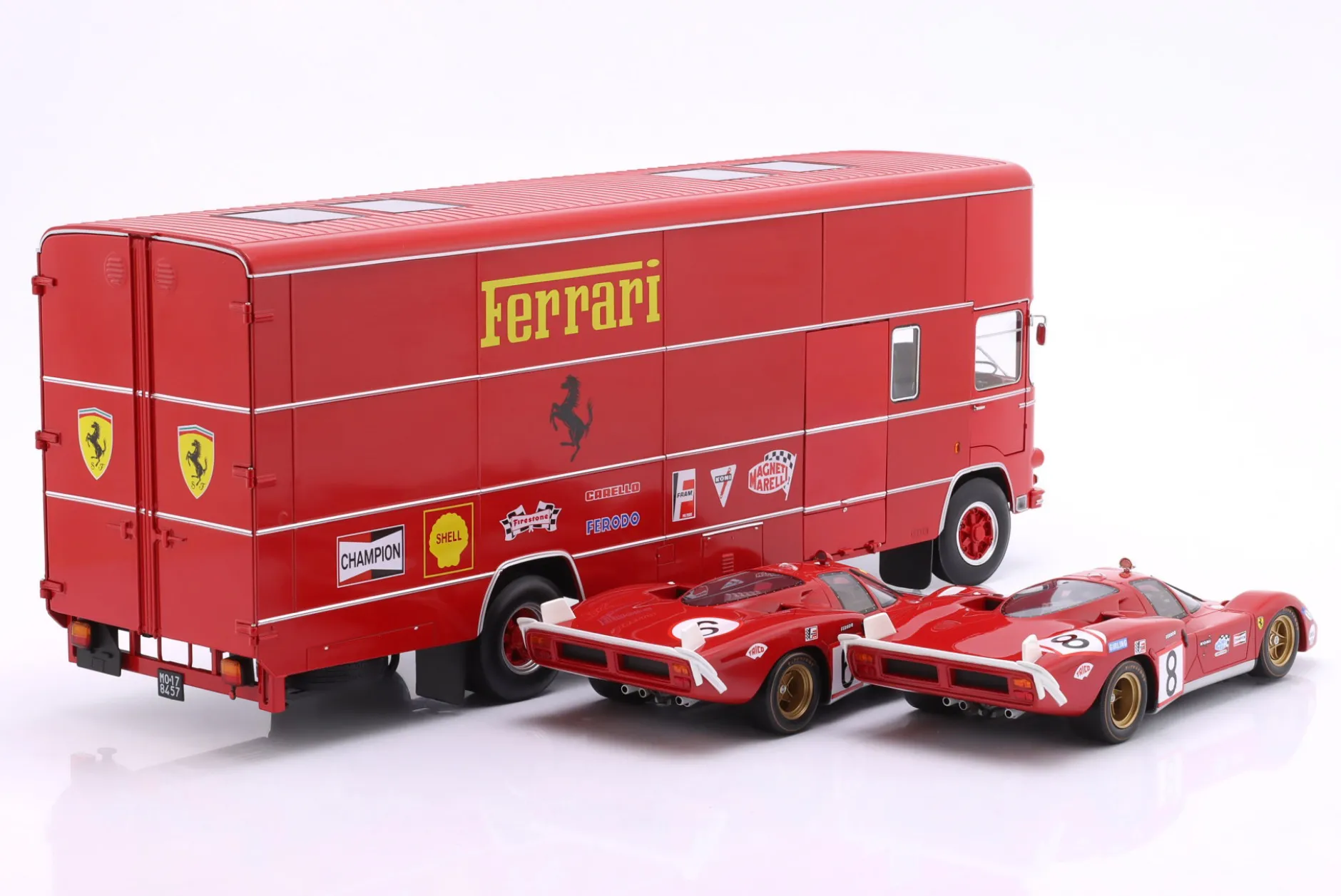 3-Car Set: OM Fiat 150 Rolfo Renntransporter mit 2x Ferrari 512S 1:18 WERK83