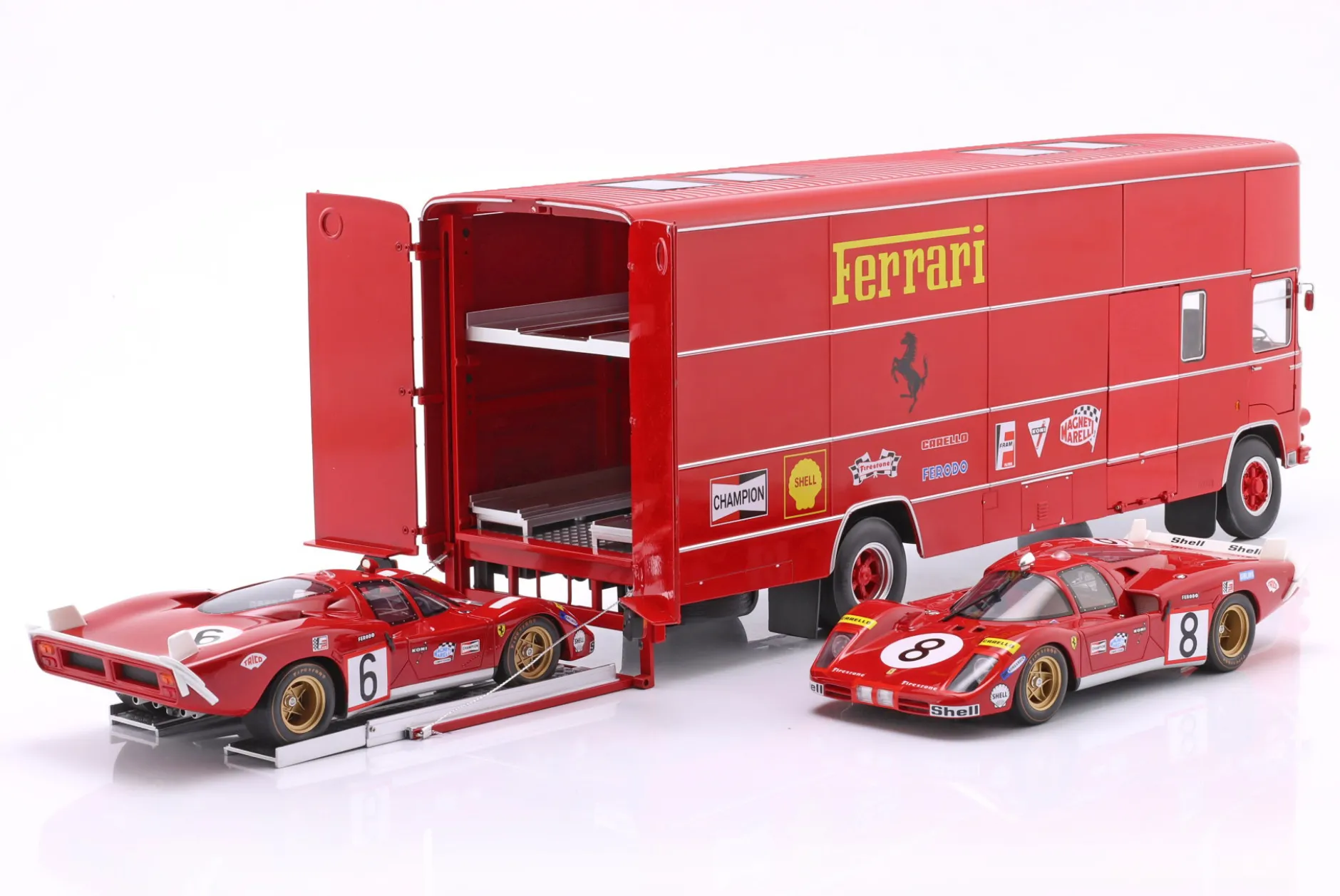 3-Car Set: OM Fiat 150 Rolfo Renntransporter mit 2x Ferrari 512S 1:18 WERK83