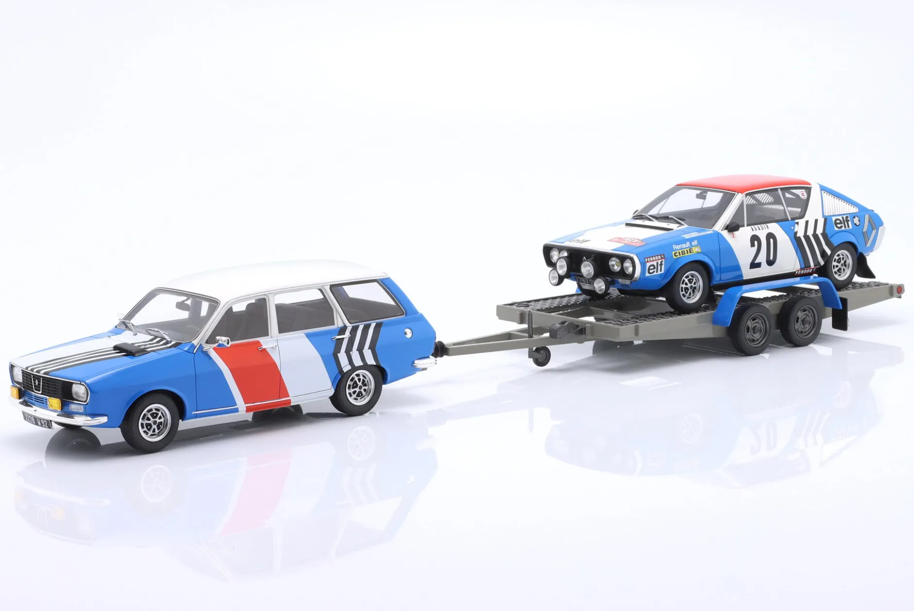 3-Car Set Rallye Monte Carlo 1975: Renault R17 Gordini #20 & R12 mit Trailer 1:18 OttOmobile
