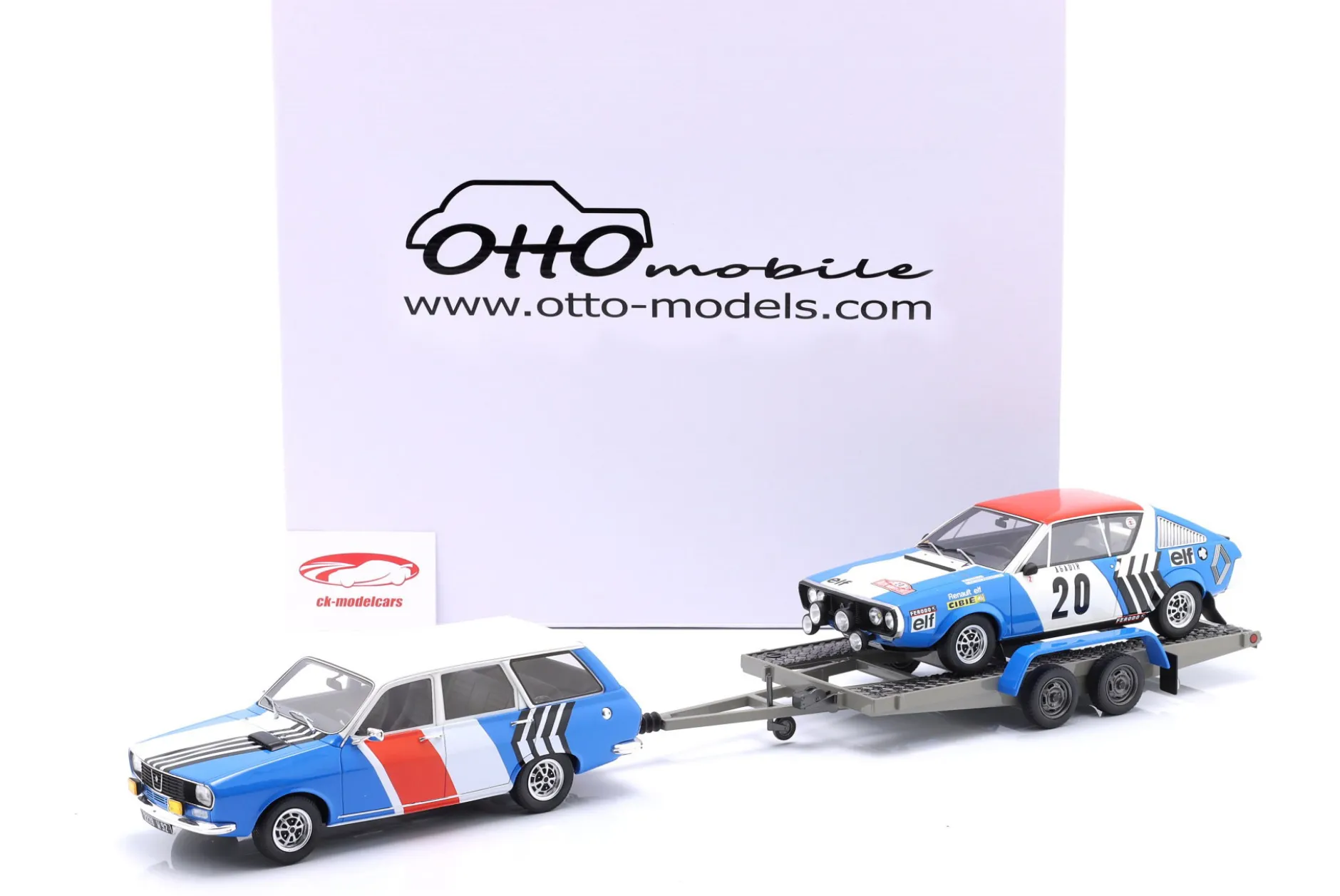 3-Car Set Rallye Monte Carlo 1975: Renault R17 Gordini #20 & R12 mit Trailer 1:18 OttOmobile