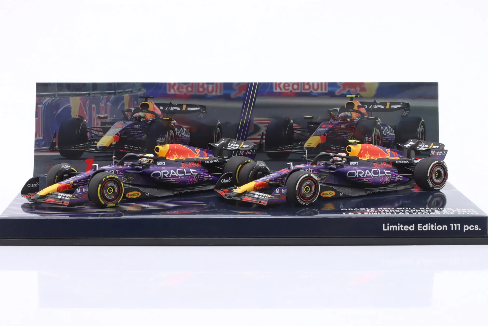 2-Car Set Verstappen #1 & Perez #11 Las Vegas GP Formel 1 Weltmeister 2023 1:43 Minichamps