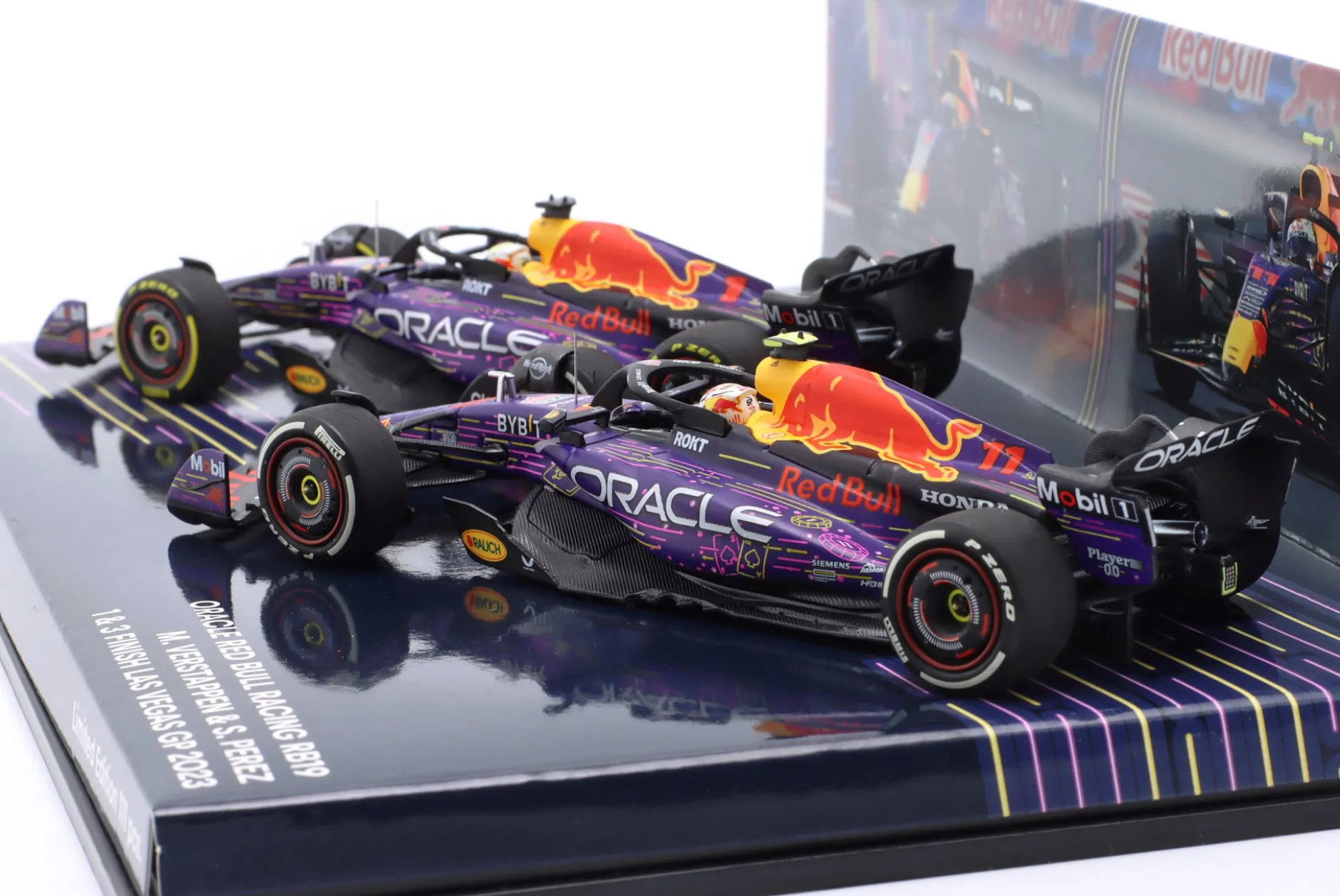 2-Car Set Verstappen #1 & Perez #11 Las Vegas GP Formel 1 Weltmeister 2023 1:43 Minichamps