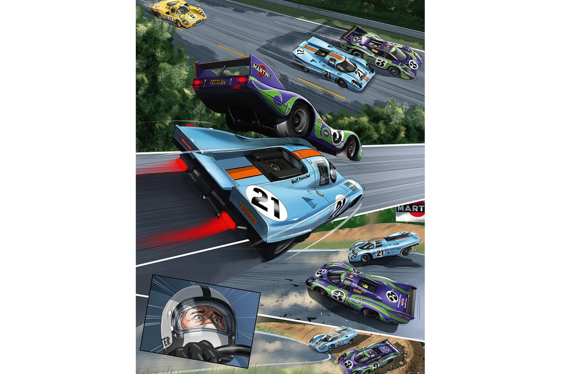 Comic-Set: Steve McQueen in LeMans + Und Steve McQueen erschuf LeMans / von Sandro Garbo