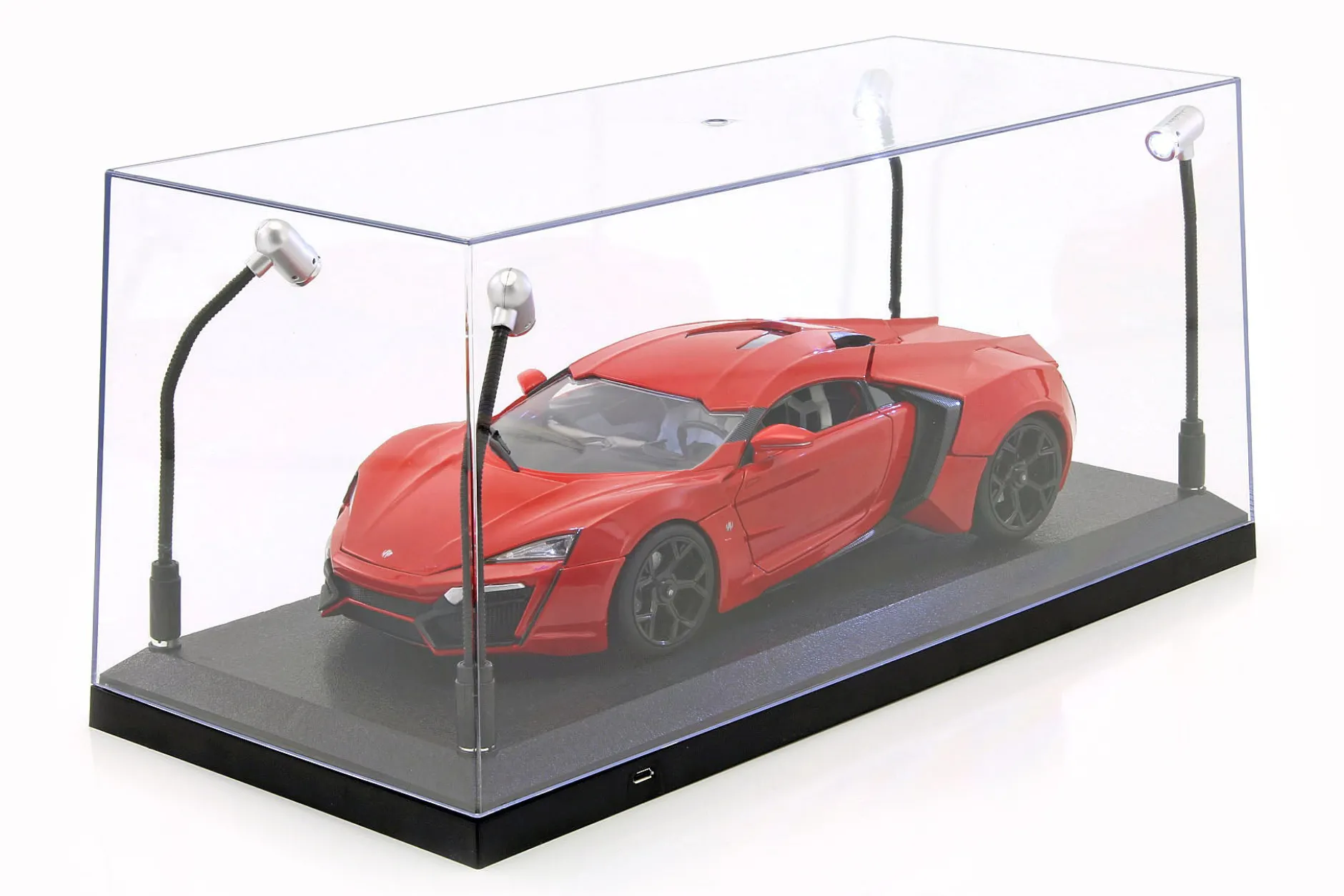 Einzelvitrine mit 4 beweglichen LED-Lampen für Modellautos im Maßstab 1:18 Triple9