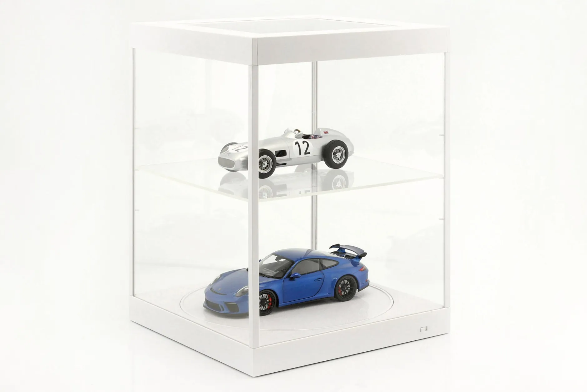 Einzelvitrine mit LED-Beleuchtung und Drehteller für Modellautos im Maßstab 1:18 weiß Triple9