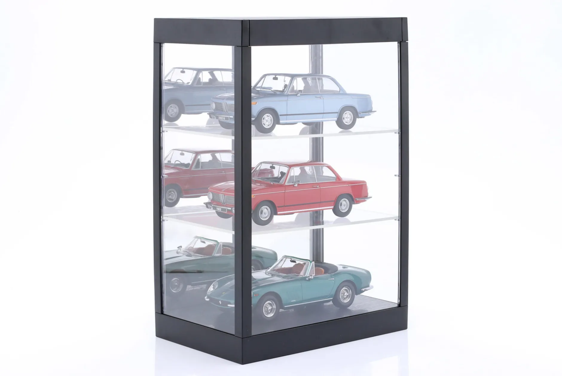 Einzelvitrine mit LED-Beleuchtung und Spiegel für Maßstab 1:18, 1:24, 1:43 schwarz Triple9