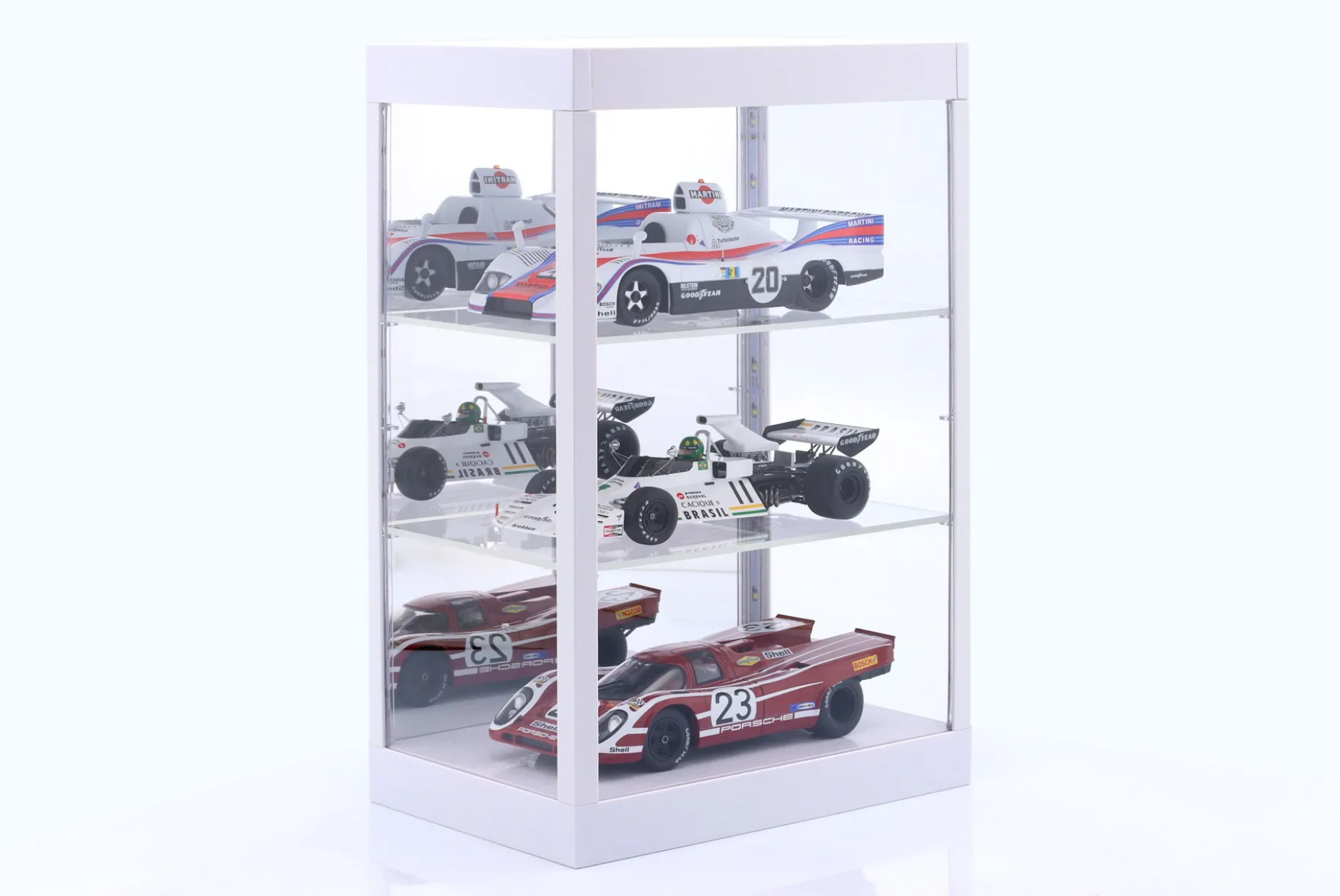 Einzelvitrine mit LED-Beleuchtung und Spiegel für Maßstab 1:18, 1:24, 1:43 weiß Triple9