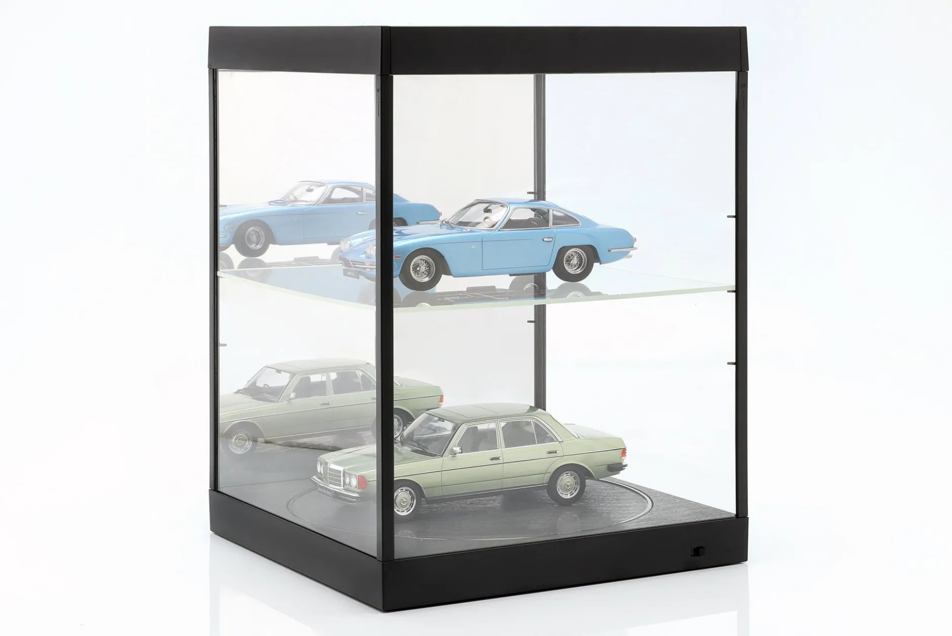 Einzelvitrine mit LED-Beleuchtung, Spiegel und Drehteller für Maßstab 1:18 schwarz Triple9